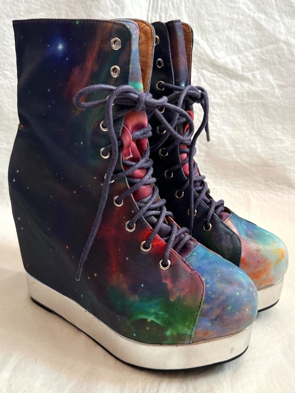 Jeffrey Campbell platform shoes Black Milk Back Off womens 7 galaxy wedge heel